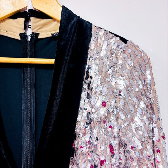 VENUS Black Gold Velvet Sequin Jumpsuit Long Sleeve Evening | Small * - Picture 4 of 7